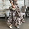 Skirts Vintage Leopard Pleated Long Skirt For Women Autumn Serpentine Print A Line Folds High Waist Midi Female