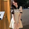MEXZT Preppy Stijl Jurk Dames Zoet Schattig Slanke A-lijn Mini-jurk dent Y2K Koreaanse Hoge Taille Korte Sle Eendelige Jurk Nieuw L231208