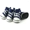 Hundkläder 4st/set anti-skidding canvas valp husdjurskor skor antislip walk bootie sport denim kausal sneaker andningsbara stövlar