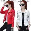 Women's Jackets Korean Slim White Red Denim Jacket Women Embroidered Long Sle Coat Fe Spring Cropped Jean Jackets Manteau Femme L231208