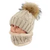 Ensemble écharpe et chapeau d'hiver pour enfants, chapeau en boule de fourrure de raton laveur, bonnets Pom pom, casquette polaire chaude pour bébés filles, Set294h