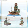 Blocks Creative Harbor Hotel Old Fishing House Ship Model Building Blocks Street View Lighthouse Houseboat With Light Mini Bricks Toys R231208