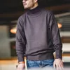 남자의 스웨이터 Maden Pull Thermique a col roule pour hommes chemises tricotes de base solides epais puts a col rabattu sous 231205