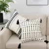 Capa de decoração de travesseiro 45x45 branco preto liso tecido borlas para casa sofá cadeira quarto sala de estar