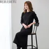 Casual Dresses Loose Womens Midi Dress Autumn Winter Streetwear Y2K kläder Korean Fashion Long Sleeve Black for Women 2023