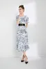 여자 활주로 드레스 슬래시 네크 라인 짧은 슬리브 인쇄 주름 고리 고른 거리 꽃 공휴일 중간 멍청이