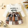 Zestawy odzieży jesień 624 miesiące maluch dziewczyna cuffle Letter Letter Letter Pit Stripe Top Plaid Half Spirt Zestaw 2 szt. 23y 231207