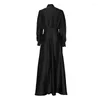 Robes décontractées Femmes Taille haute Elegants Big Swing Maxi Robe Wepbel Mi-Longueur Manches Longues Couleur Solide Mode Pleine Longueur Dîner