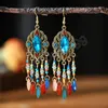 New Bohemian Ethnic Colorful Water Drop Tassel Earrings for Women Long Hollow Antique Gold Color Dangle Earring Pendientes Mujer