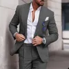 Men's Suits Linen For Men Wedding 2 Piece Set Single-Breasted 2023 Luxury Notched Lapel Top Pants Trajes Elegante Para Hombre