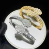 Chain Iced Out Bling Eyes Of The Angel Fatima Armband CZ Zirkoon Hamsa Hand Geopend Bangle voor Mannen Vrouwen Hip Hop Luxe Sieraden 231208