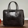 Porte-documents de luxe peau de Crocodile en cuir véritable, mallette d'affaires pour hommes, sac à bandoulière Alligator, messager pour ordinateur portable