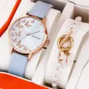 Andere Horloges 2Pc Armband Horloge Set Mooi Roze Lederen Band Quartz voor Dames Dames Casual Dress Klok Polshorloge Reloj Mujer 231207