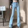 Dżinsy damskie retro niebieskie elastyczne dżinsy damskie show show spodne ds. Desnim szeroka noga Slim Fit 231207