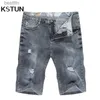 Jeans masculinos KN Rasgado Jeans para Homens Shorts Jeans Cinza Stretch Slim Fit Mens Jeans Destruído Moto Biker Jeans Calças Hip Hop Shorts para ManL231208