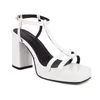 Black Open Summer Blanc Plain Sandals T Strap Designer Femmes Classic Shoes Classic Block High Heels Platform 177 Sandal Deigner Claic Shoe Talon 428 721