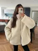 Femmes Fourrure Blanc Faux Teddy Revers Zipper Up Femmes Veste À Manches Longues Contraste Vélo Moto Manteaux 2023 Automne Hiver Chic Casual Tops