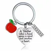 12pc Lot En lärare tar en hand öppnar sinne och berör hjärtnyckelkakargåvor Bpple Ruler Charms Keyrings for Teachers Jewelry Keych279s