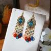 New Bohemian Ethnic Colorful Water Drop Tassel Earrings for Women Long Hollow Antique Gold Color Dangle Earring Pendientes Mujer