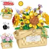 Block LED Mini Flower Sunflower Bouquet Storage Box Romantic Rose Plant Building Block Bricks Valentine's Day Toy Kids Gifts R231208