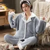 Ropa de dormir para mujer 2023 Otoño Invierno Pijamas Mujeres Pijamas Traje Moda Espesado Coral Terciopelo Peludo Suave Hogar Ropa Pantalón Conjunto Femenino