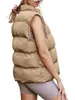 Gilets bouffants pour femmes, couleur unie, col montant, cordon de serrage, gilet matelassé, décontracté, sans manches, veste rembourrée, manteau, hiver