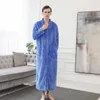 Herren-Nachtwäsche, Flanell-Bademantel für Männer, lang, dick, saugfähig, Frottee-Bademantel, Kimono-Handtuch, solides Damen-Morgenkleid