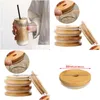 Drinkware Lid Bamboo Cap Lids Reusable Wooden Mason Jar Sealing Caps With St Hole And Sile Seal Drop Delivery Home Garden Kitchen Din Dhluc