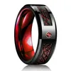 Wedding Rings Fashion 8mm Red Groove Beveled Edge Stainless Steel Celtic Dragon Rings for Men Zircon Inlay Carbon Fibre Ring Men Wedding Band 231208