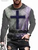 Homens camisetas Homens Long Sle T-shirt Casual Nova Impressão 3D Jesus Cross Impresso Tops Tees Moda Natal Camiseta Aniversário Roupas L231208