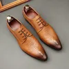 Chaussures Oxford de mariage pour hommes, faites à la main, noires et bleues, en cuir véritable, plates, motif Crocodile, mocassins formels d'affaires d'été