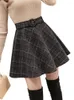 Kjolar Autumn Winter Woolen kontrollerad minikjol Kvinnlig hög midja Plaid Kvinnor a-line preppy stil veckade tjocka shorts