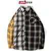 Camisas casuais masculinas Lappster homens oversized algodão xadrez camisa homem hip hop retalhos botão até camisa de manga longa casal coreano harajuku roupas 231208