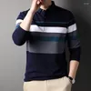 Men's T Shirts Striped Bottoming T-shirt Autumn Winter Heavyweight Handsome Business Casual Long Sleeve Tops Fashion Youth Lapel Pullover