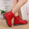 Botas invierno niños niña zapatos de cuero sólido moda niños tobillo antideslizante barco cálido niños niñas zapatos niño zapatilla de deporte 231207