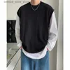 メンズベスト秋のアプリコットブラックセーターベストメンズウォームファッションカジュアルニットプルオーバーメン韓国のゆるいノースリーブネックセーターメンズジャンパーQ231208