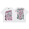 Maglietta Hellstar Camicie firmate T-shirt grafica Abbigliamento Abbigliamento Hipster Lavato Tessuto Hip Hop Street Graffiti Lettera Foil Stampa Vintage Coloeful Tshirt aderente E73D