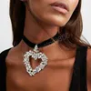 Collar de corazón grande con diamantes de imitación a la moda, Gargantilla de terciopelo negro, joyería Sexy para el cuello de fiesta, Collar personalizado para clavícula Y2K