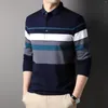 Men's T Shirts Striped Bottoming T-shirt Autumn Winter Heavyweight Handsome Business Casual Long Sleeve Tops Fashion Youth Lapel Pullover