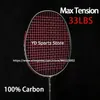 Cuerda de bádminton ultraligera 4U Absorción de impactos 100 raquetas de fibra de carbono Bolsas encordadas Alta tensión 33LBS Raqueta de ataque profesional 231208