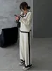 Zweiteilige Damen-Hosen, koreanischer Strick, 2 Sets, zweireihig, V-Ausschnitt, Strickjacke, Outfit, hohe Taille, weites Bein, weicher Hosenanzug, elegante Frau, Frühlings-Ensemble 231208