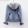 Women's Jackets Denim Jacket Woman Hooded Short Style Clothing Retro Topcoat Pocket Buttons Long Sled Warm Tops Loose Fitting Autumn Winter L231208