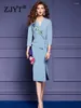 Casual Dresses Elegant Luxury Embroidery Office Pencil Dress Women Autumn 2023 Three Quarter Sleeve Party Special Events Vestido Blue