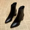 Stiefel Frühling und Herbst im britischen Stil, dünne und dünne Damenstiefel, spitze Zehen, dünner seitlicher Reißverschluss, schwarze nackte Stiefel für Damen 231207