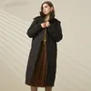 Veste d'hiver en duvet de canard blanc pour femme, X-Long noir, plus velours épais et chaud, longueur aux genoux, manteau bouffant avec fermeture éclair, vêtements à capuche