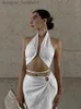 Tanques femininos Camis Cryptographic Halter Sexy Backless Wrap Crop Top Mulheres Verão Sleless Elegante Skinny Tops Cropped Night Club Party Roupas L231208