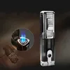 New Outdoor Windproof Visible No Gas Box Direct Injection Turbine Torch Butane Lighter Recirculation Inflation Portable Men's Gift