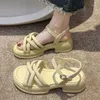 Dress Shoes Roman Sandals Espadrilles Platform 2023 Summer Female Shoe Med Strappy Heels All-Match Gladiator High Girls Medium Clear Block