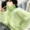 Winter Thick Designer Warm Brand Wholesale- Mink Cashmere Women Oversized Turtleneck Knitted Sweaters And Pullovers Loose White Coat Suit