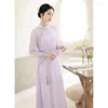 Etnisk kläder vår kinesisk stil traditionell qiapao retro kvinnor förbättrade cheongsam elegant stand up collar lila vintage ao dai klänning